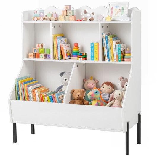 Kids Toy Storage Organizer Wooden Montessori Bookshelf with 5 Storage Cubes-White LuxuryLifeWay Online Store