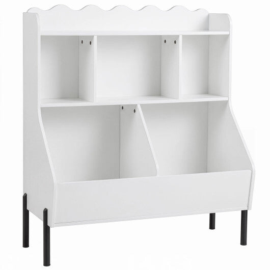 Kids Toy Storage Organizer Wooden Montessori Bookshelf with 5 Storage Cubes-White LuxuryLifeWay Online Store