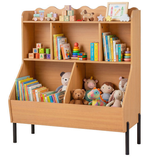 Kids Toy Storage Organizer Wooden Montessori Bookshelf with 5 Storage Cubes-White LuxuryLifeWay Online Store