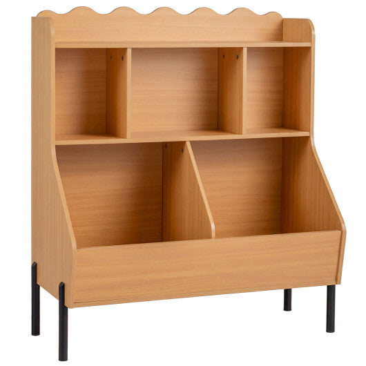 Kids Toy Storage Organizer Wooden Montessori Bookshelf with 5 Storage Cubes-White LuxuryLifeWay Online Store