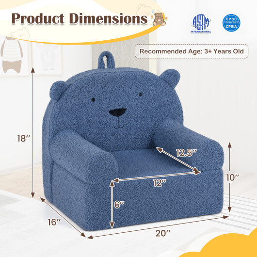 Kids Bear Sofa Toddler Foam Couch with Soft Fleece Fabric Cover-Navy LuxuryLifeWay Online Store