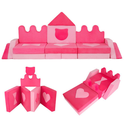 14 Piece Kids Play Couch Modular Foam Climbing Blocks for Kids 3+ Years Old-Pink LuxuryLifeWay Online Store