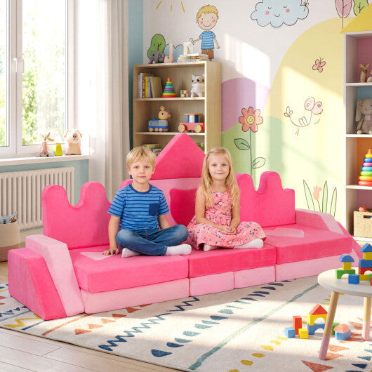 14 Piece Kids Play Couch Modular Foam Climbing Blocks for Kids 3+ Years Old-Pink LuxuryLifeWay Online Store