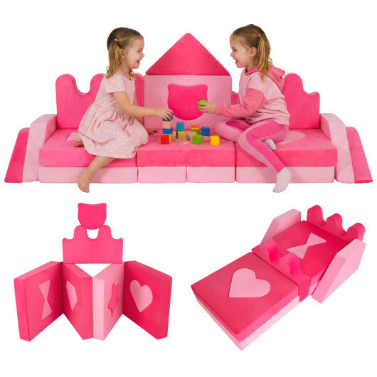 14 Piece Kids Play Couch Modular Foam Climbing Blocks for Kids 3+ Years Old-Pink LuxuryLifeWay Online Store