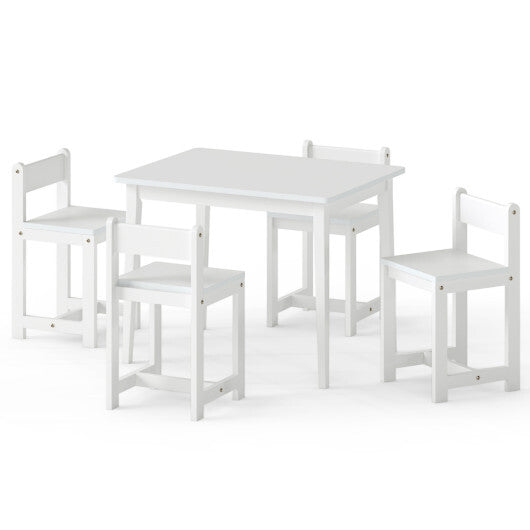 5-Piece Kids Table and Chairs Set Solid Rubber Wood Toddler Activity Table-White LuxuryLifeWay Online Store