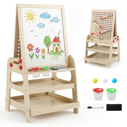 2-in-1 Kids Art Easel with Magnetic Whiteboard and Marble Run Game-Natural LuxuryLifeWay Online Store