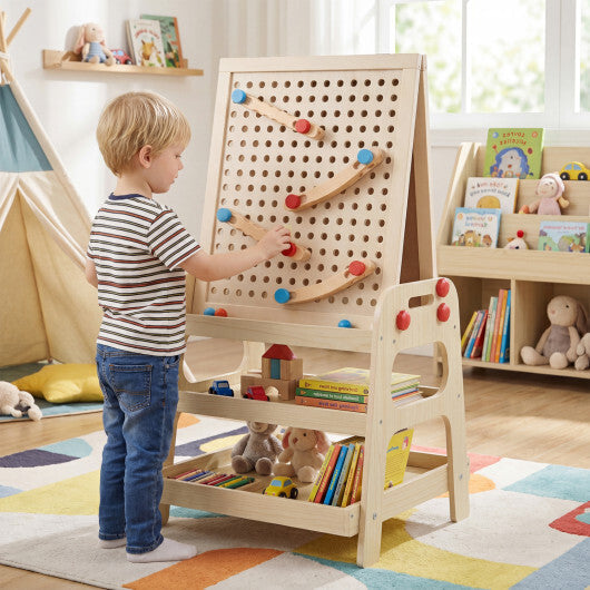 2-in-1 Kids Art Easel with Magnetic Whiteboard and Marble Run Game-Natural LuxuryLifeWay Online Store