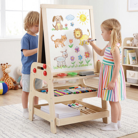 2-in-1 Kids Art Easel with Magnetic Whiteboard and Marble Run Game-Natural LuxuryLifeWay Online Store