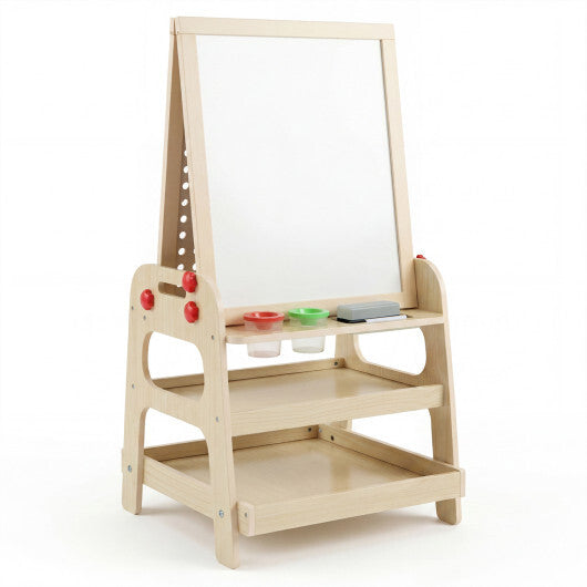 2-in-1 Kids Art Easel with Magnetic Whiteboard and Marble Run Game-Natural LuxuryLifeWay Online Store