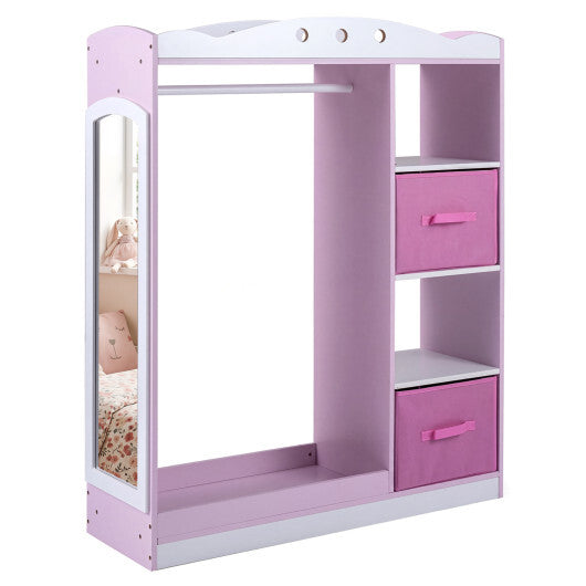 Kids Dress Up Storage with Full Length Mirror and Open Shelves-Pink LuxuryLifeWay Online Store