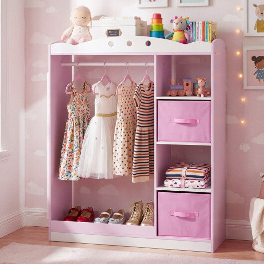 Kids Dress Up Storage with Full Length Mirror and Open Shelves-Pink LuxuryLifeWay Online Store