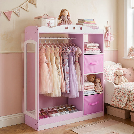 Kids Dress Up Storage with Full Length Mirror and Open Shelves-Pink LuxuryLifeWay Online Store