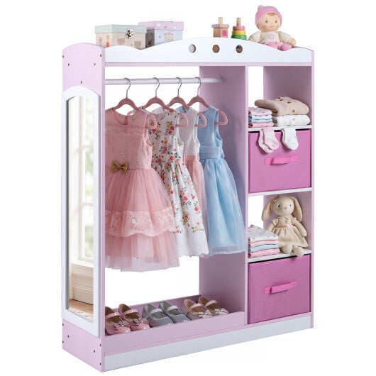 Kids Dress Up Storage with Full Length Mirror and Open Shelves-Pink LuxuryLifeWay Online Store