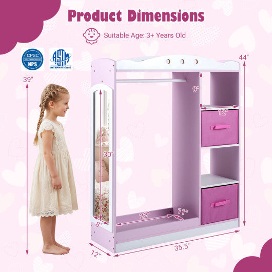 Kids Dress Up Storage with Full Length Mirror and Open Shelves-Pink LuxuryLifeWay Online Store