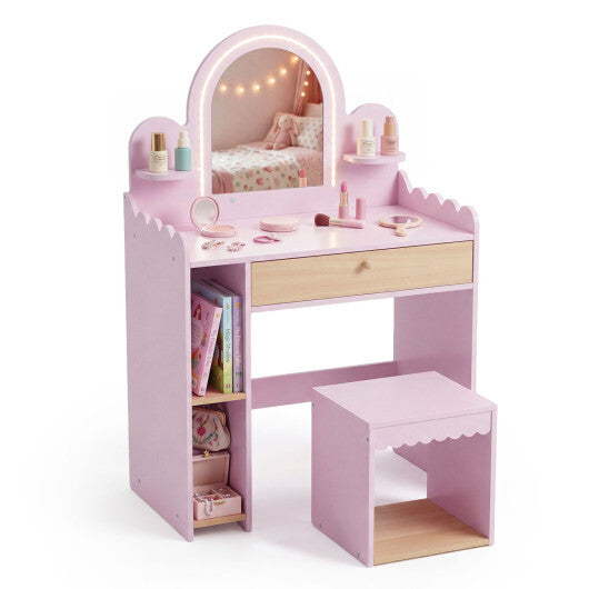 Pretend Makeup Dressing Table Set with 2 Small Shelves and Compartments-Pink LuxuryLifeWay Online Store
