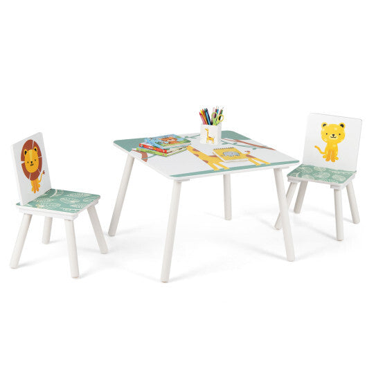3 Pieces Kids Table and Chairs Set with Animal Patterns for Aged 3-6 Years Old LuxuryLifeWay Online Store