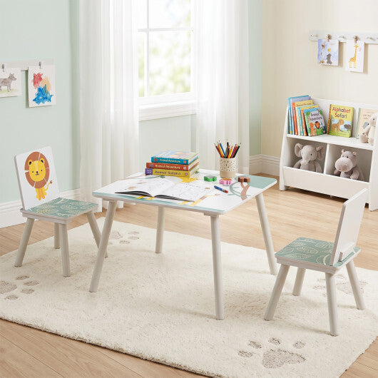 3 Pieces Kids Table and Chairs Set with Animal Patterns for Aged 3-6 Years Old LuxuryLifeWay Online Store