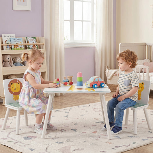 3 Pieces Kids Table and Chairs Set with Animal Patterns for Aged 3-6 Years Old LuxuryLifeWay Online Store