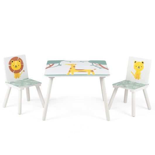3 Pieces Kids Table and Chairs Set with Animal Patterns for Aged 3-6 Years Old LuxuryLifeWay Online Store