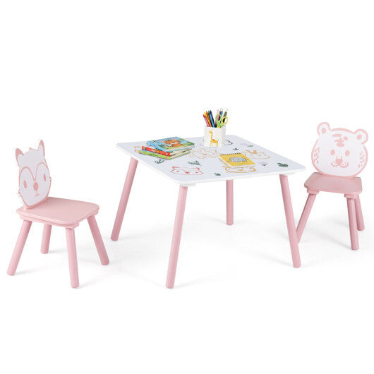 3 Pieces Kids Table and Chairs Set with Animal Patterns for Kids LuxuryLifeWay Online Store