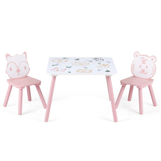 3 Pieces Kids Table and Chairs Set with Animal Patterns for Kids LuxuryLifeWay Online Store