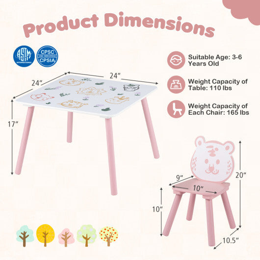 3 Pieces Kids Table and Chairs Set with Animal Patterns for Kids LuxuryLifeWay Online Store