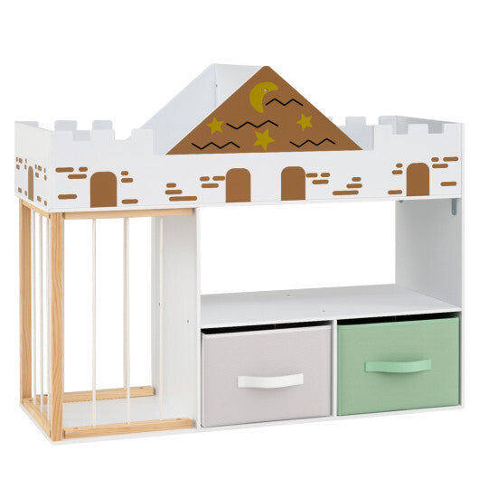 Toy Storage Organizer with Stuffed Animal Storage and Open Shelves-Natural