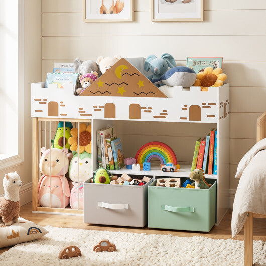 Toy Storage Organizer with Stuffed Animal Storage and Open Shelves-Natural