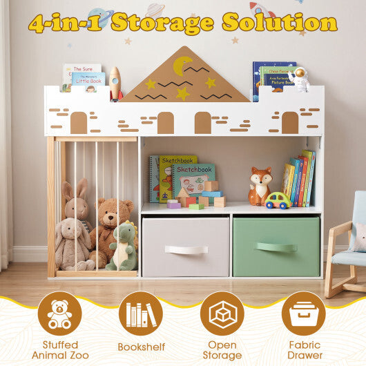 Toy Storage Organizer with Stuffed Animal Storage and Open Shelves-Natural