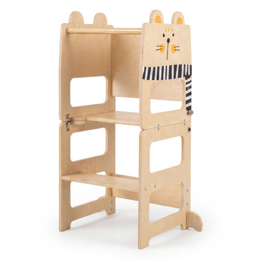 3-in-1 Wooden Kids Toddler Kitchen Step Stool with Blackboard-Black&White LuxuryLifeWay Online Store