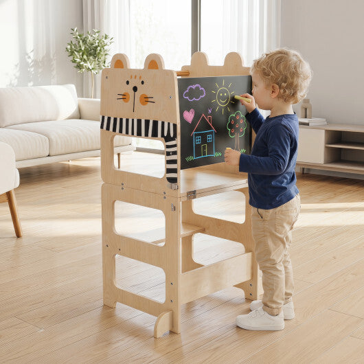 3-in-1 Wooden Kids Toddler Kitchen Step Stool with Blackboard-Black&White LuxuryLifeWay Online Store