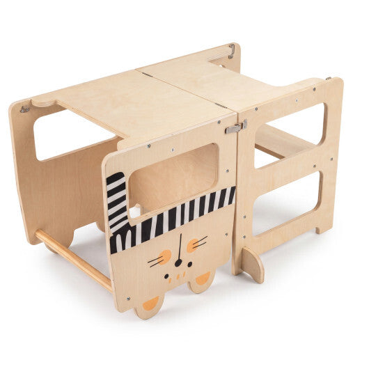 3-in-1 Wooden Kids Toddler Kitchen Step Stool with Blackboard-Black&White LuxuryLifeWay Online Store