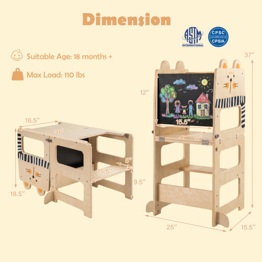 3-in-1 Wooden Kids Toddler Kitchen Step Stool with Blackboard-Black&White LuxuryLifeWay Online Store