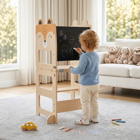 3-in-1 Wooden Kids Toddler Kitchen Step Stool with Blackboard-Black&White LuxuryLifeWay Online Store