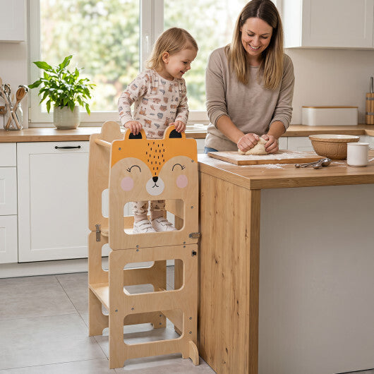 3-in-1 Wooden Kids Toddler Kitchen Step Stool with Blackboard-Black&White LuxuryLifeWay Online Store