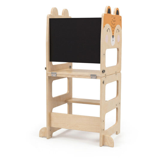 3-in-1 Wooden Kids Toddler Kitchen Step Stool with Blackboard-Black&White LuxuryLifeWay Online Store