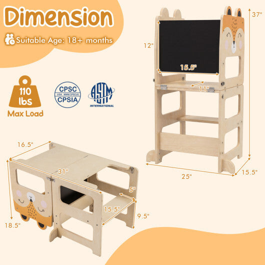 3-in-1 Wooden Kids Toddler Kitchen Step Stool with Blackboard-Black&White LuxuryLifeWay Online Store