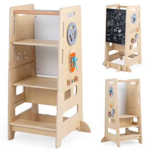Toddler Standing Tower with Adjustable Height and Blackboard-Natural LuxuryLifeWay Online Store