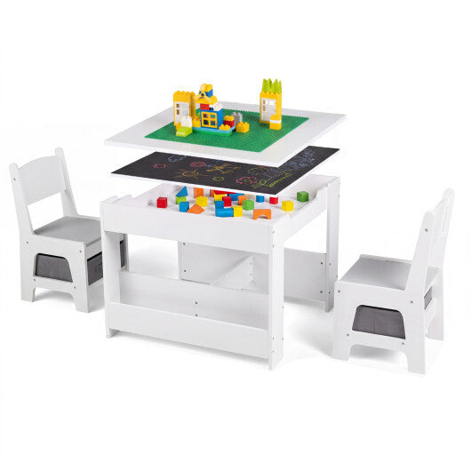 4 in 1 Kids Table and Chairs with Building Blocks and Bookshelves-Grey LuxuryLifeWay Online Store