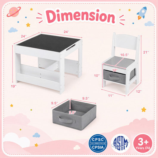 4 in 1 Kids Table and Chairs with Building Blocks and Bookshelves-Grey LuxuryLifeWay Online Store