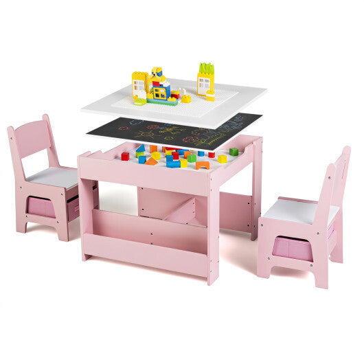 4 in 1 Kids Table and Chairs with Building Blocks and Bookshelves-Grey LuxuryLifeWay Online Store