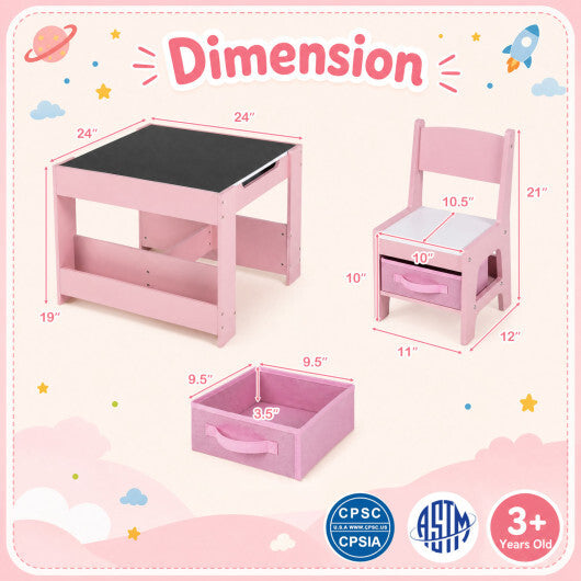 4 in 1 Kids Table and Chairs with Building Blocks and Bookshelves-Grey LuxuryLifeWay Online Store