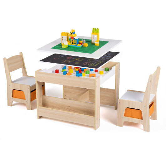 4 in 1 Kids Table and Chairs with Building Blocks and Bookshelves-Grey LuxuryLifeWay Online Store