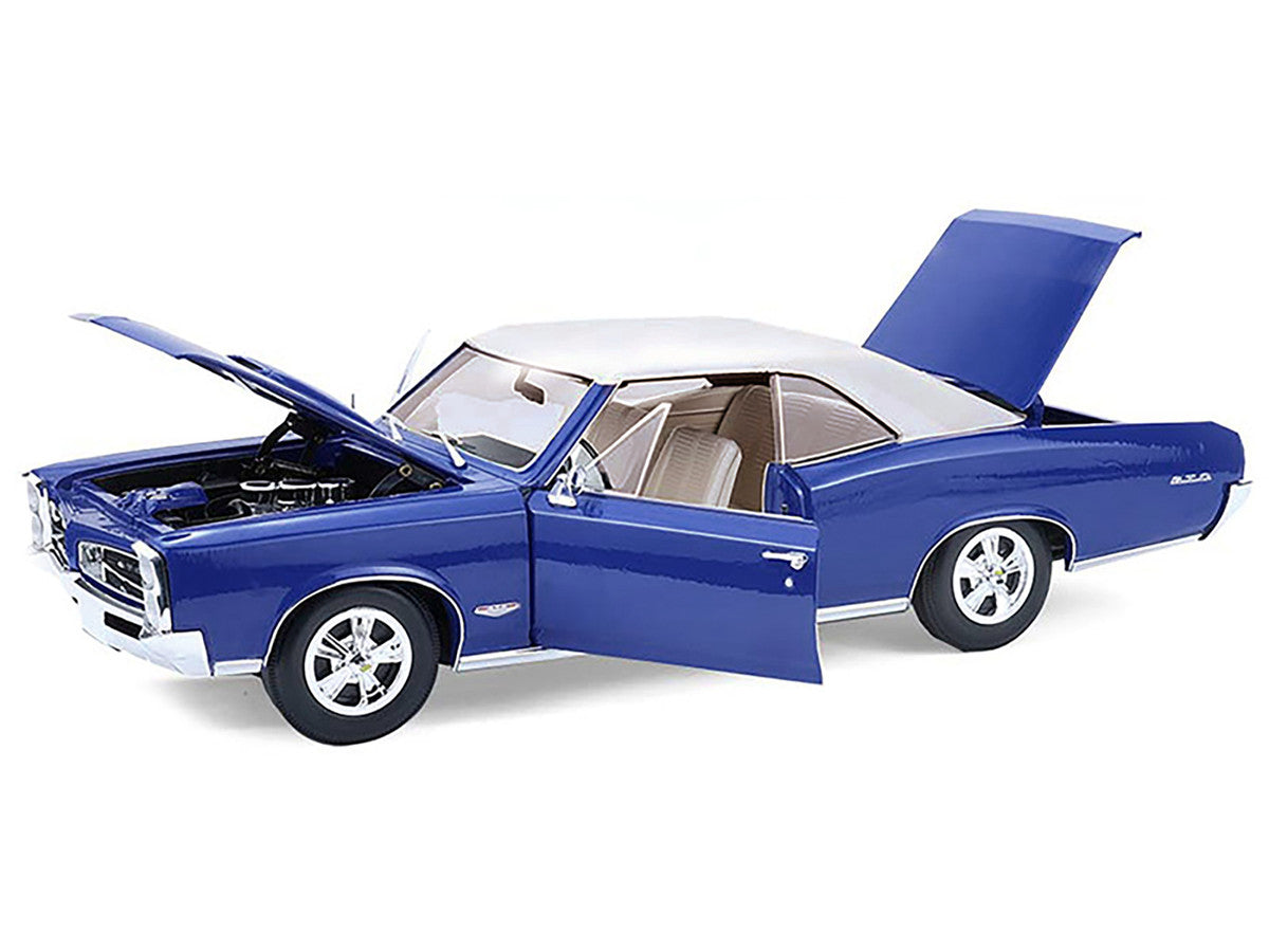 1966 Pontiac GTO Barrier Blue with White Top and Interior 1/18 Diecast Model Car by Highway 61 LuxuryLifeWay Online Store