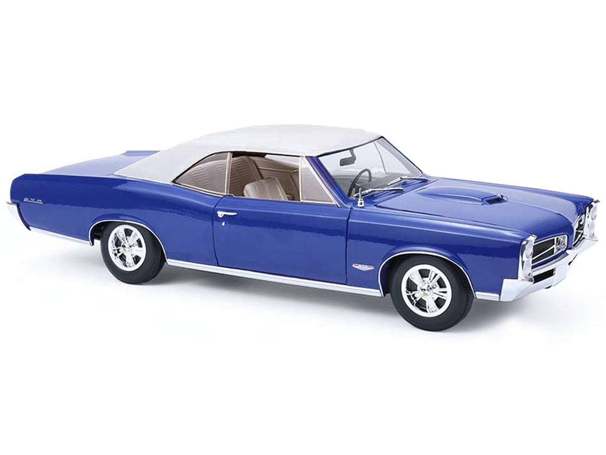 1966 Pontiac GTO Barrier Blue with White Top and Interior 1/18 Diecast Model Car by Highway 61 LuxuryLifeWay Online Store