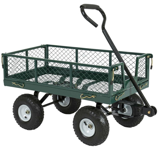 Heavy Duty Green Steel Garden Utility Cart Wagon with Removable Sides LuxuryLifeWay Online Store