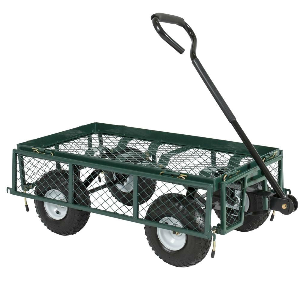 Heavy Duty Green Steel Garden Utility Cart Wagon with Removable Sides LuxuryLifeWay Online Store