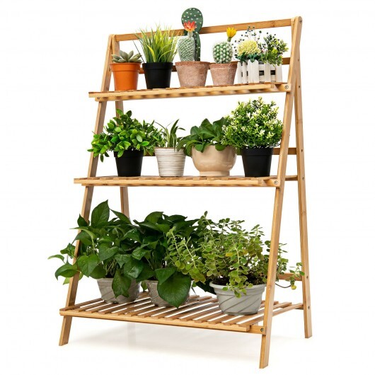 3-Tier Bamboo Foldable Plant Stand with Display Shelf Rack-Natural - Color: Natural LuxuryLifeWay Online Store