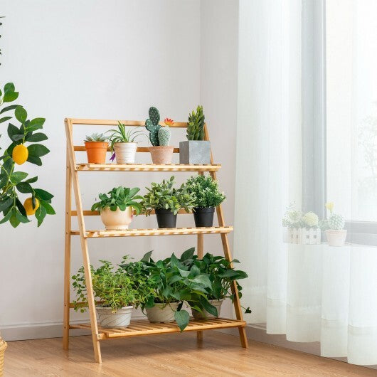 3-Tier Bamboo Foldable Plant Stand with Display Shelf Rack-Natural - Color: Natural LuxuryLifeWay Online Store