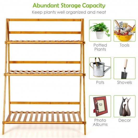 3-Tier Bamboo Foldable Plant Stand with Display Shelf Rack-Natural - Color: Natural LuxuryLifeWay Online Store